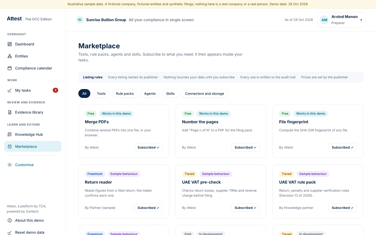 The Marketplace lists tools, rule packs, agents and skills